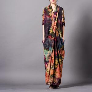 Back Slits Maxi Printed Dress Loose Silk Designer Dress