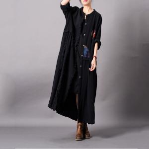 Patchwork Ornament Loose Black Kimono Long Fringed Cardigan