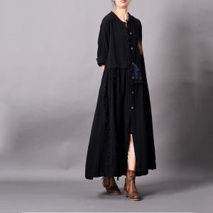 Patchwork Ornament Loose Black Kimono Long Fringed Cardigan