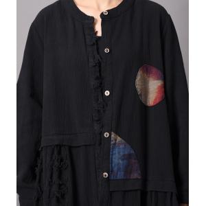 Patchwork Ornament Loose Black Kimono Long Fringed Cardigan