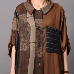 Button Down Silky Oversized Shirt Dress Printed Vintage Outerwear