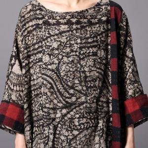 Ethnic Paisley Printed Vintage Fit and Flare Dress Plus Size Cotton Linen Clothing