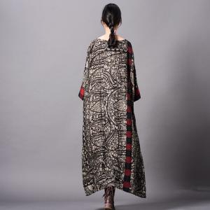 Ethnic Paisley Printed Vintage Fit and Flare Dress Plus Size Cotton Linen Clothing