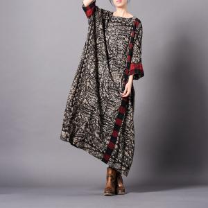 Ethnic Paisley Printed Vintage Fit and Flare Dress Plus Size Cotton Linen Clothing