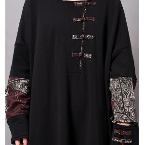 Chinese Pankou Oversized Cotton Dress Ethnic Black Tent Dress