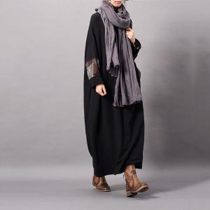 Chinese Pankou Oversized Cotton Dress Ethnic Black Tent Dress