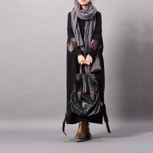 Chinese Pankou Oversized Cotton Dress Ethnic Black Tent Dress