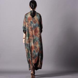 Over40 Fashion Silk Printed Striped Dress Vintage Flared Chinese Dress