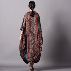 Tribal Novelty Printing Flared Dress Bat Sleeve Plus Size Kaftan