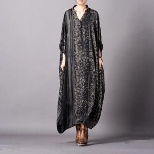 Tribal Novelty Printing Flared Dress Bat Sleeve Plus Size Kaftan