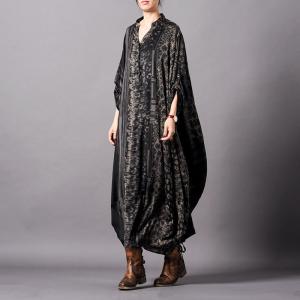 Vintage Novelty Printing Flared Dress Bat Sleeve Plus Size Kaftan