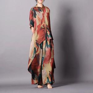 Asymmetrical Printed Silk Blouse with Tencel Palazzo Pants