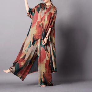 Asymmetrical Printed Silk Blouse with Tencel Palazzo Pants