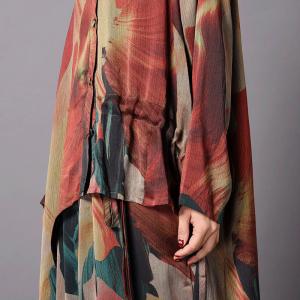 Asymmetrical Printed Silk Blouse with Tencel Palazzo Pants