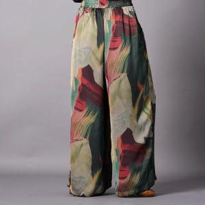 Asymmetrical Printed Silk Blouse with Tencel Palazzo Pants