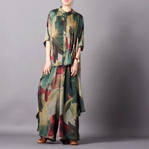 Asymmetrical Printed Silk Blouse with Tencel Palazzo Pants