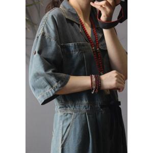 Half Sleeve Baggy Denim Jumpsuits Fashion Drawstring Waist Jeans Overalls