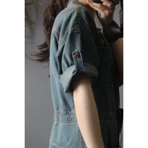 Half Sleeve Baggy Denim Jumpsuits Fashion Drawstring Waist Jeans Overalls