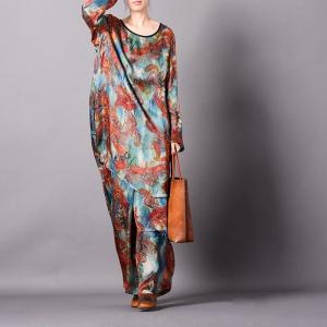 Comfy Style Ethnic Pattern Silk Sets Plus Size Vintage Two-Pieces
