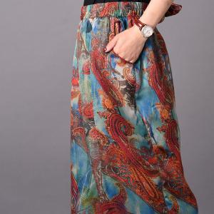 Comfy Style Ethnic Pattern Silk Sets Plus Size Vintage Two-Pieces