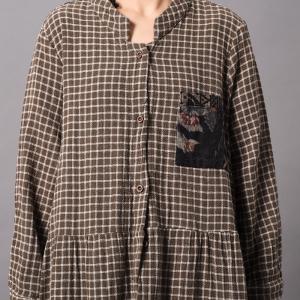 Floral Patchwork Plaids Cardigan Cotton Linen Loose Outerwear