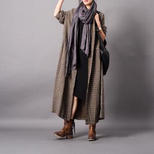 Floral Patchwork Plaids Cardigan Cotton Linen Loose Outerwear