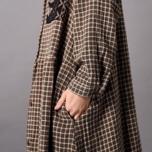 Floral Patchwork Plaids Cardigan Cotton Linen Loose Outerwear