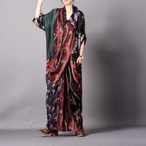 Dark Colored Printed Maxi Dress Loose Spring Designer Dress