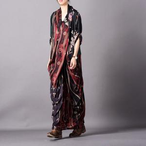 Dark Colored Printed Maxi Dress Loose Spring Designer Dress