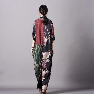 Dark Colored Printed Maxi Dress Loose Spring Designer Dress