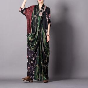 Dark Colored Printed Maxi Dress Loose Spring Designer Dress