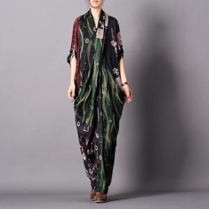 Dark Colored Printed Maxi Dress Loose Spring Designer Dress