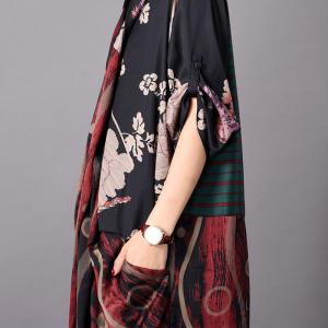 Dark Colored Printed Maxi Dress Loose Spring Designer Dress