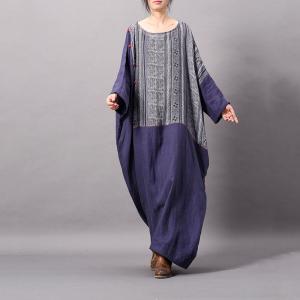 Novel Prints Plus Size Maxi Dress Linen Folk Caftan