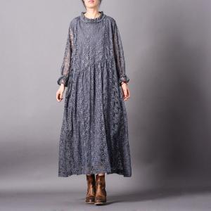 Stereo Embroidered Lace Dress Loose Applique Pleated Dress