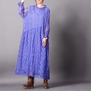 Stereo Embroidered Lace Dress Loose Applique Pleated Dress