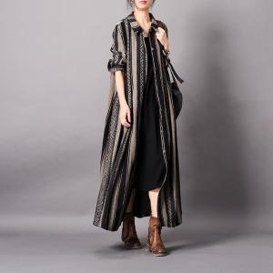 Vertical Stripes Folk Shirt Dress Cotton Linen Loose Outerwear