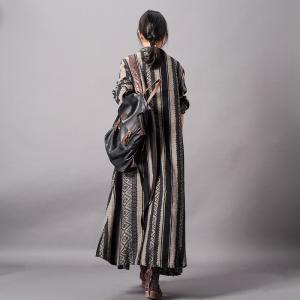 Vertical Stripes Folk Shirt Dress Cotton Linen Loose Outerwear