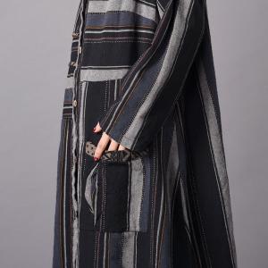 Patchwork Design Black Striped Cardigan Oversized Shirt Dress