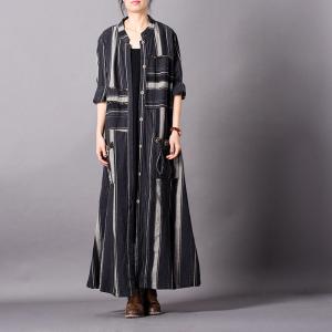 Patchwork Design Black Striped Cardigan Oversized Shirt Dress