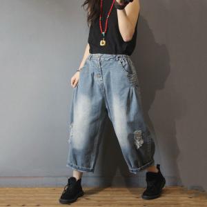 Korean Street Baggy Ripped Jeans Fashion Boyfriend Jeans for Woman