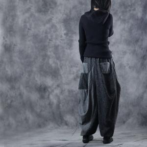 Gray Contrast Striped Pants Womans Baggy Harem Pants