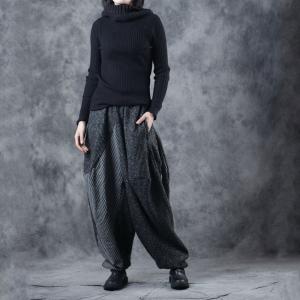 Gray Contrast Striped Pants Womans Baggy Harem Pants