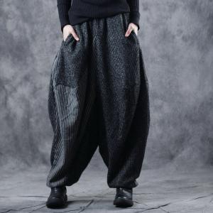 Gray Contrast Striped Pants Womans Baggy Harem Pants