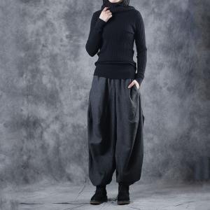 Street Style Loose Balloon Trousers Thick Black Pants