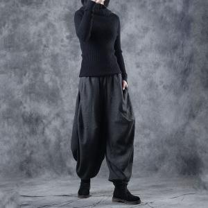 Street Style Loose Balloon Trousers Thick Black Pants