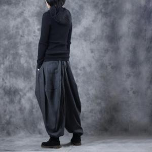 Street Style Loose Balloon Trousers Thick Black Pants