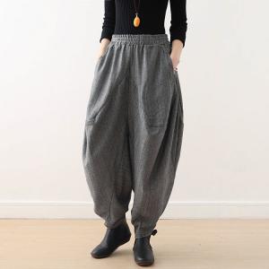 Elastic Waist Striped Gray Designer Pants Plus Size Thai Pants