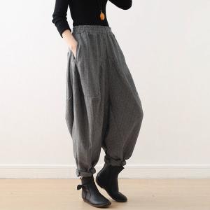 Elastic Waist Striped Gray Designer Pants Plus Size Thai Pants