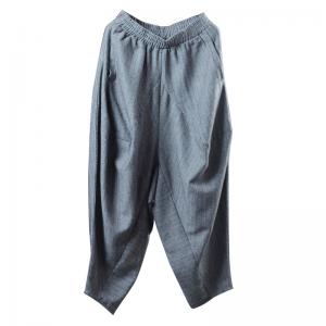 Elastic Waist Striped Gray Designer Pants Plus Size Thai Pants